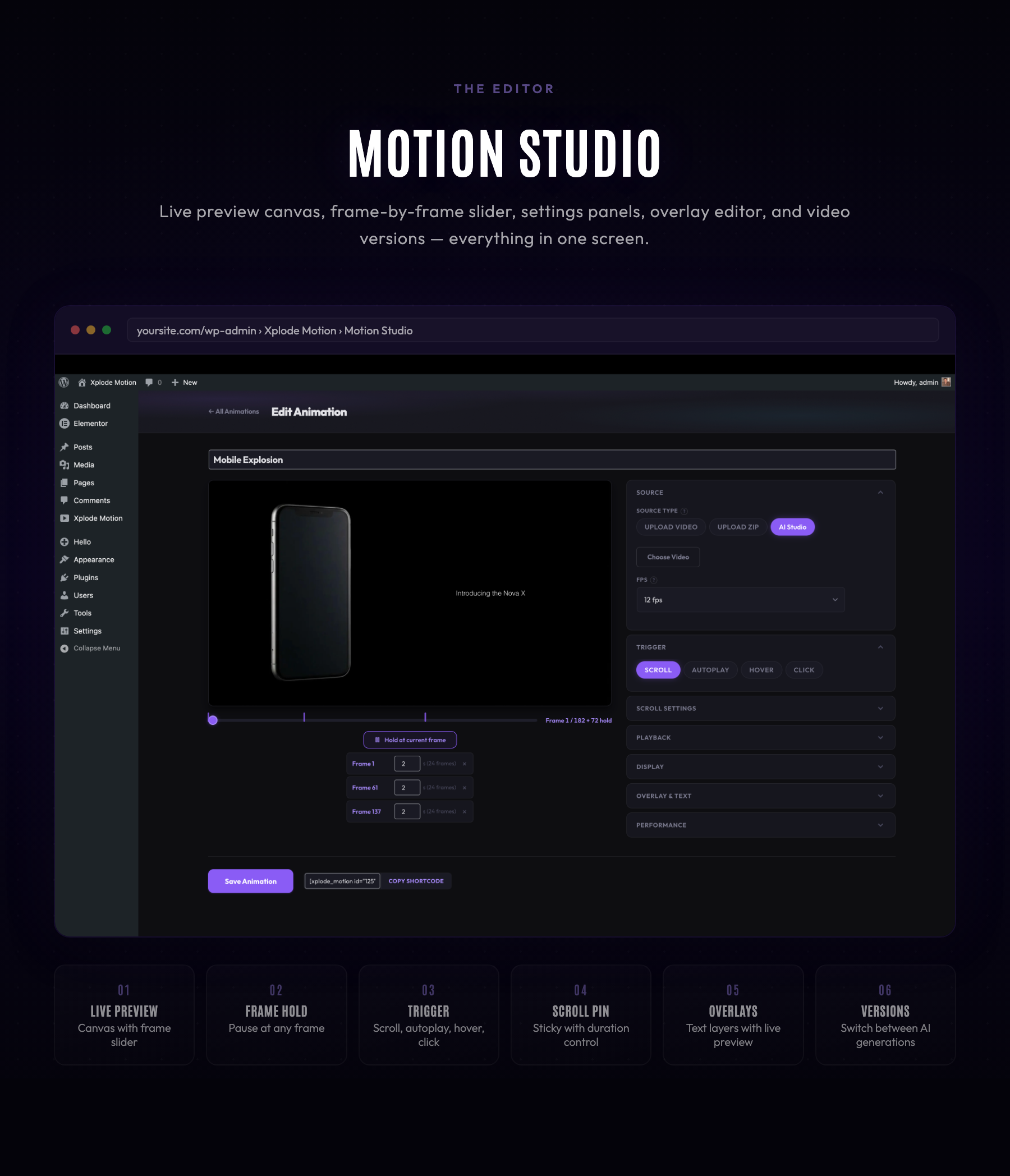 Xplode Motion - Scroll-Driven Frame Animation Plugin for WordPress